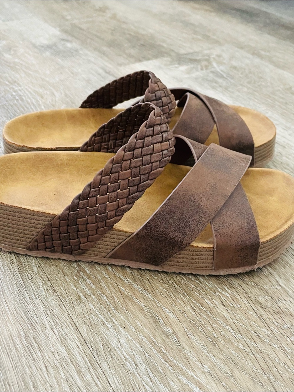 Women’s Brown Braided & Crisscross Slide Sandals - Picture 3 of 5